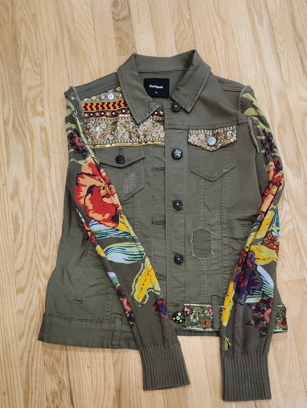 Desigual Olive Embellished Mixed-Media Jacket